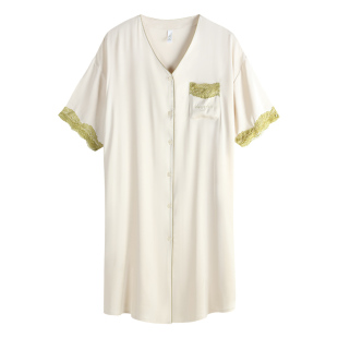 轩靓冰丝睡裙女士夏季薄款仿真丝绸短袖衬衫高级感睡衣大码连衣裙