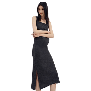 SELLYNEAR孕妇装连衣裙夏季新款时尚显瘦抽褶方领气质针织背心裙