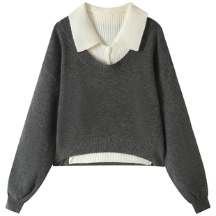 慕兔polo领针织衫两件套女秋2025新款韩系学院风毛衣背心短款上衣