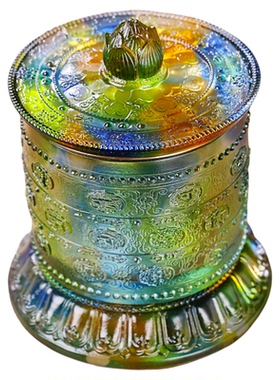 藏式古法琉璃转轮家用供奉摆件