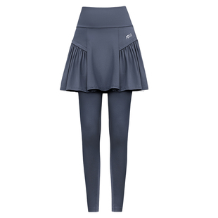 高弹健身裤女大码运动跑步网球瑜伽服胖mm高腰假两件紧身训练裙裤