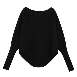 MULVAN 摩卡的咖啡 不规则一字肩针织衫上衣女小众蝙蝠袖斜领毛衣