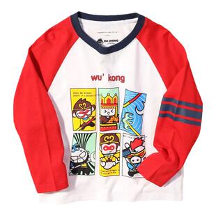 男童打底衫秋季纯棉男童长袖T恤儿童黑神化悟空上衣中大童全棉T恤