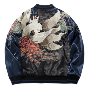 横须贺重工九尾狐春秋夹克刺绣男女情侣棒球领休闲百搭外套国潮26