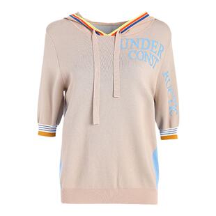 声雨竹官方旗舰店秋季新款毛针织衫女款短袖薄款连帽套头休闲卫衣