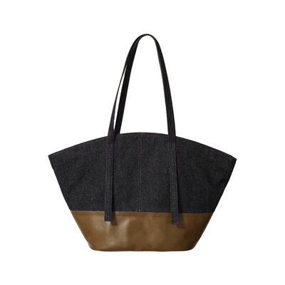 SecondMoon韩系百搭牛仔拼接超纤皮小众设计进口单肩包