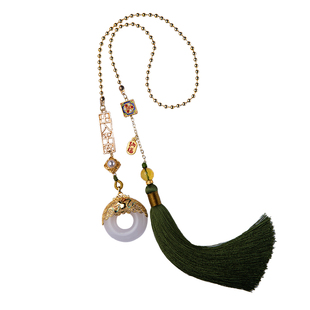 朴房新款金丝玉车载挂件招财纳福平安扣车挂流苏情侣中式高级挂饰