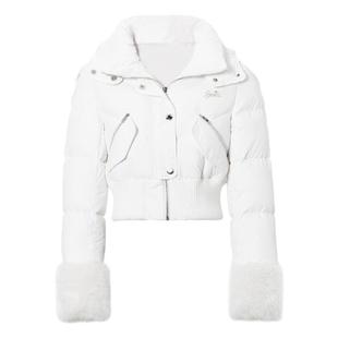 王鹤润同款JYOSEI角色辣妹白色收腰短款白鸭绒羽绒服螺纹拼接外套