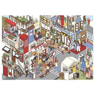 街道一角造景贴纸十一玖大版系列写实风长安妖市大号微缩场景本3D立体小屋贴画手帐diy手工玩具女孩打发时间