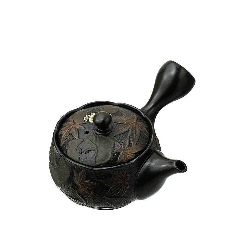 MinoYaki 常滑烧秋韵侧把壶竹春手雕紫砂紫泥功夫茶泡茶壶单壶