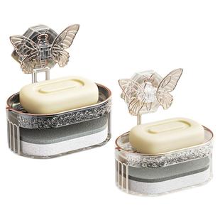 墙上吸盘肥皂盒墙面壁挂式海绵香皂免打孔家用强力沥水双层置物架