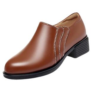 中年女士皮鞋真皮中跟不累脚女鞋头层牛皮妈妈鞋软底轻便软皮单鞋