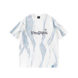 LAMLICKA贴布绣满印T恤纯棉短袖男夏季日系潮牌情侣廓形上衣宽松