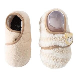 婧麒新生婴儿鞋袜冬鞋软底0-6-12个月学步秋冬款加绒男女宝宝棉鞋