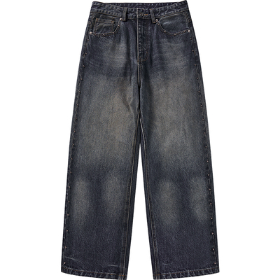 ecko红犀牛做旧直筒铆钉牛仔裤