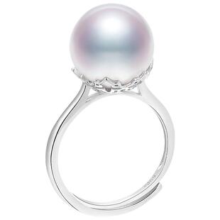 黛米珠宝 韶光 12-13mm正圆淡水珍珠戒指S925银开口可调节戒圈女