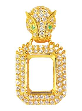 个性轻奢豹头纯银长方形吊坠空托