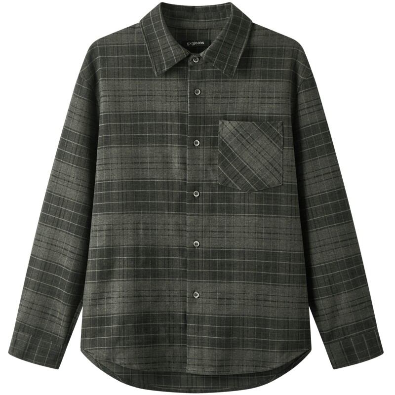 gxg.jeans男装 绿色格纹潮流美式复古长袖衬衫外套男 25年秋新品