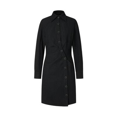 【电商专款】IMM尹默斜门襟设计感翻领连衣裙收腰小黑裙春季