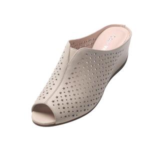 鱼嘴拖鞋女外穿坡跟凉鞋春夏新款镂空真皮一字拖女鞋大码高跟凉拖