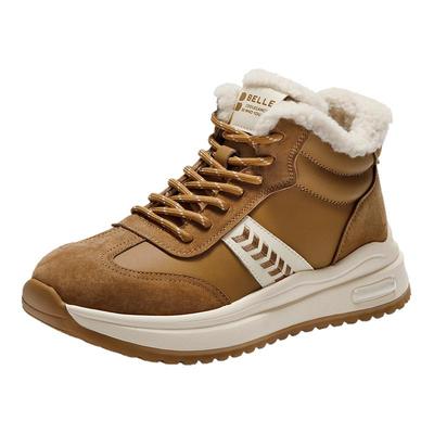 百丽女鞋复古高帮加绒阿甘鞋冬季棉鞋厚底雪地靴休闲短靴E5V1DDD5