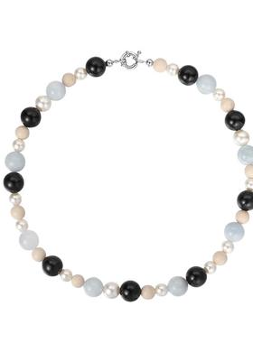 春夏浪漫清新天蓝色天河石头串珠黑玛瑙施家珍珠串珠锁骨链精致