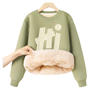 拉夏贝尔男童加绒卫衣儿童冬装上衣中大童加厚一体绒羊羔绒打底衫