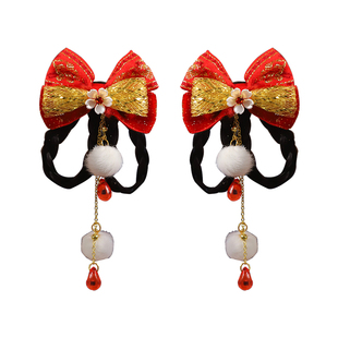 古风宝宝发饰红色蝴蝶结流苏头饰新中式儿童发夹2026马年春节新款