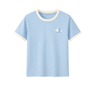 名创优品蓝色短袖t恤女2026新款夏季上衣设计感小众女士薄款衣服D