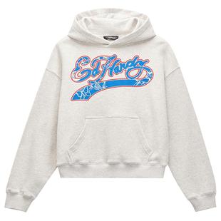 Ed Hardy埃德哈迪春季流行新款水浆印烫钻宽松落肩女士套头衫卫衣