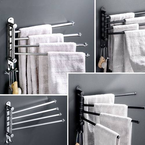 旋转毛巾杆免打孔304三杆毛巾架子不锈钢挂多双杆杆浴室杆毛巾架