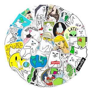 100张欧美潮牌中指猫涂鸦贴纸行李箱笔记本电脑滑板车装饰防水贴