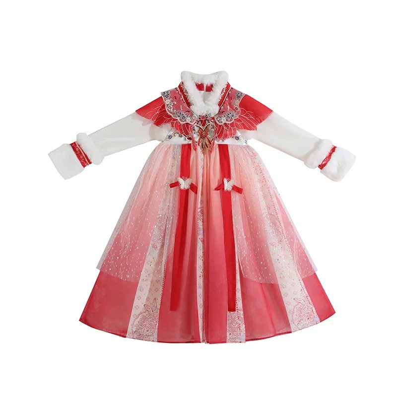 女童汉服冬季加绒唐装古装拜年服