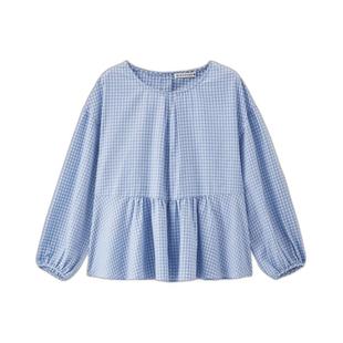 设计师款佐丹奴宽松圆领拼接下摆miu系学院风格纹衬衫女18345217