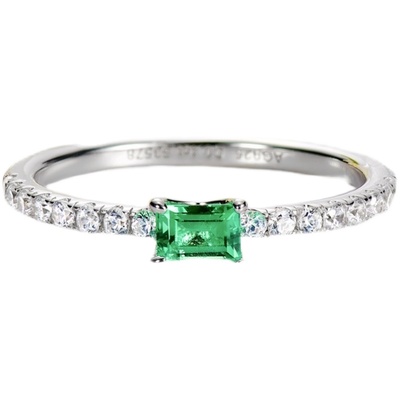 秀气风培育祖母绿小排钻石戒指女