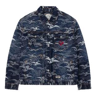 EVISU福神 2025秋季男款潮流仙鹤图案翻领牛仔夹克外套