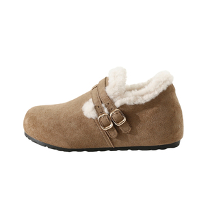 妹子苾入！软fufu的复古反绒勃肯鞋女2025冬季搭扣加绒乐福毛毛鞋