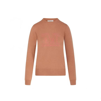 国内现货正品MaxMara字母logo山羊绒高级感雾粉色圆领毛衣针织衫