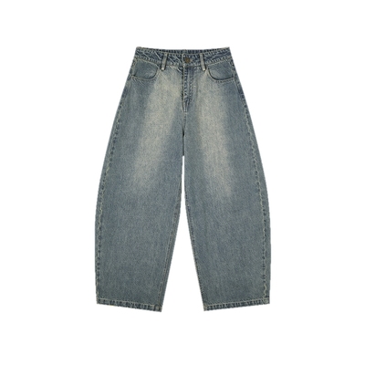 飞鸟和新酒宽松高腰牛仔裤女小个子2025秋季新款休闲显瘦弯刀裤