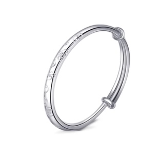 香港正生纯银s999祥云光圈足银手镯亲子款中大童推拉手环简约新品