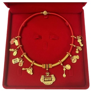 宝宝周岁项圈编绳抓周金锁挂绳儿童长命锁红绳婴儿满月百天礼物