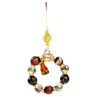 小五福香灰琉璃手机链多宝钥匙链转运招财吊坠挂饰平安纳福车挂件