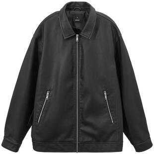 皮衣夹克外套男款2025年春季新款pu皮夹克复古机车风黑色外套