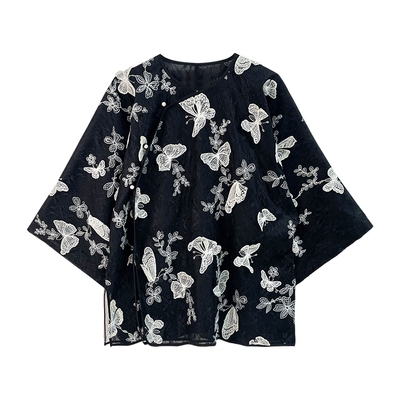 JKJS双层立体蝴蝶刺绣衬衫