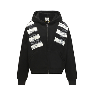 DHSS美式街头字母贴布刺绣麂皮连帽卫衣男女宽松高级感开衫外套