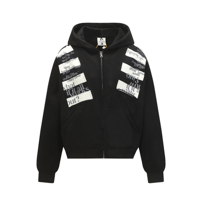 DHSS美式贴布刺绣麂皮连帽卫衣