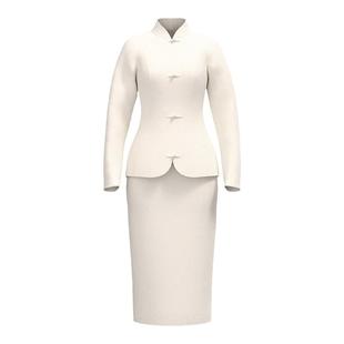 SenseByMei新中式唐装气质旗袍外套半身裙国风套装上衣复古女装