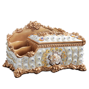 欧式奢华镶钻家用现代纸巾盒多功能抽纸盒创意客厅收纳盒茶几摆件