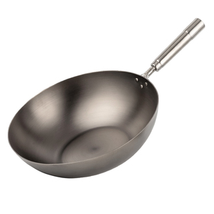 卢记钛锅纯钛全钛锻打锤纹圆底炒锅无涂层不粘家用炒菜燃气灶专用