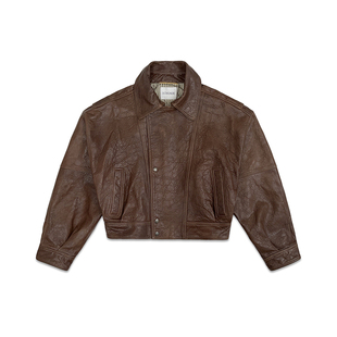 ECHOADE英国进口绵羊皮 摩登率性 经典飞行员式做旧皮衣夹克外套